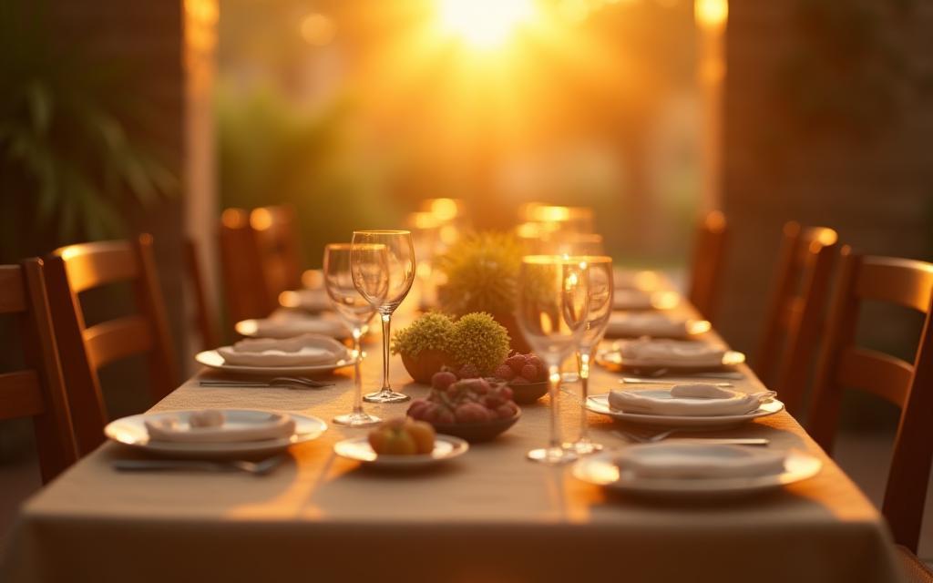 Table conviviale prête pour un repas